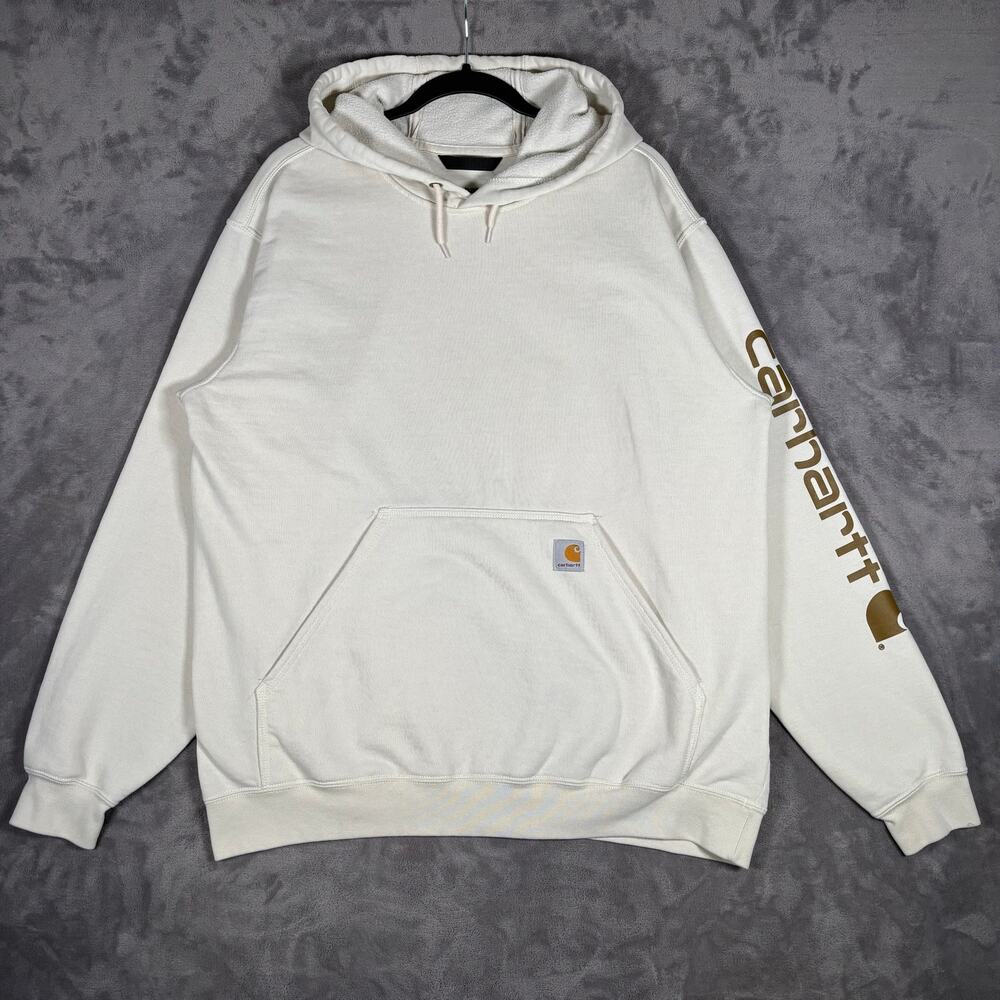 Carhartt Light Beige Loose Fit Sleeve Logo Hoodie Men’s L K288